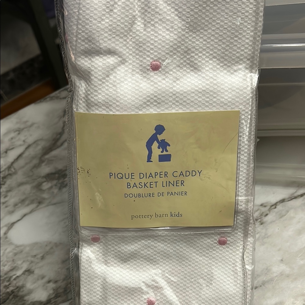 Pottery Barn Kids Pique Diaper Caddy Basket Liner with Pink Dots NWT